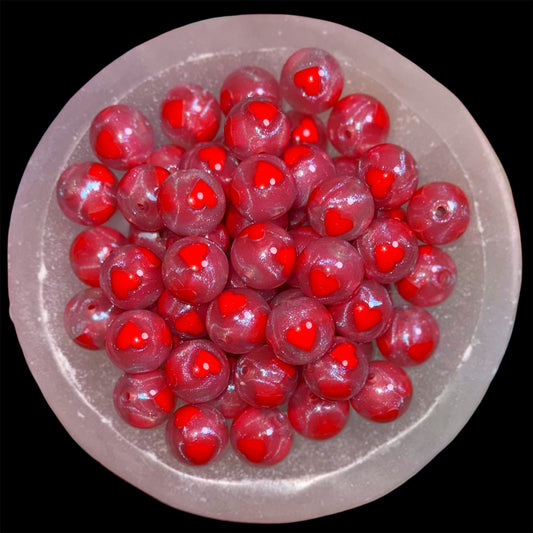 Iridescent Red Swirl Red Heart 19mm Acrylic Bead