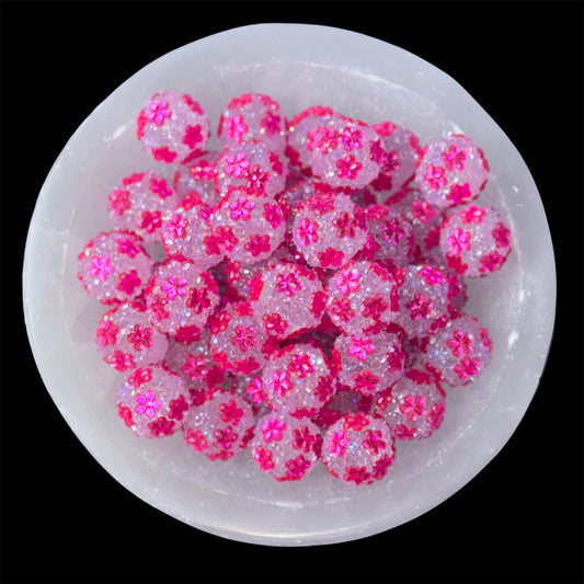 Barb Pink Floral Rhinestone Acrylic Bead (1 Count)