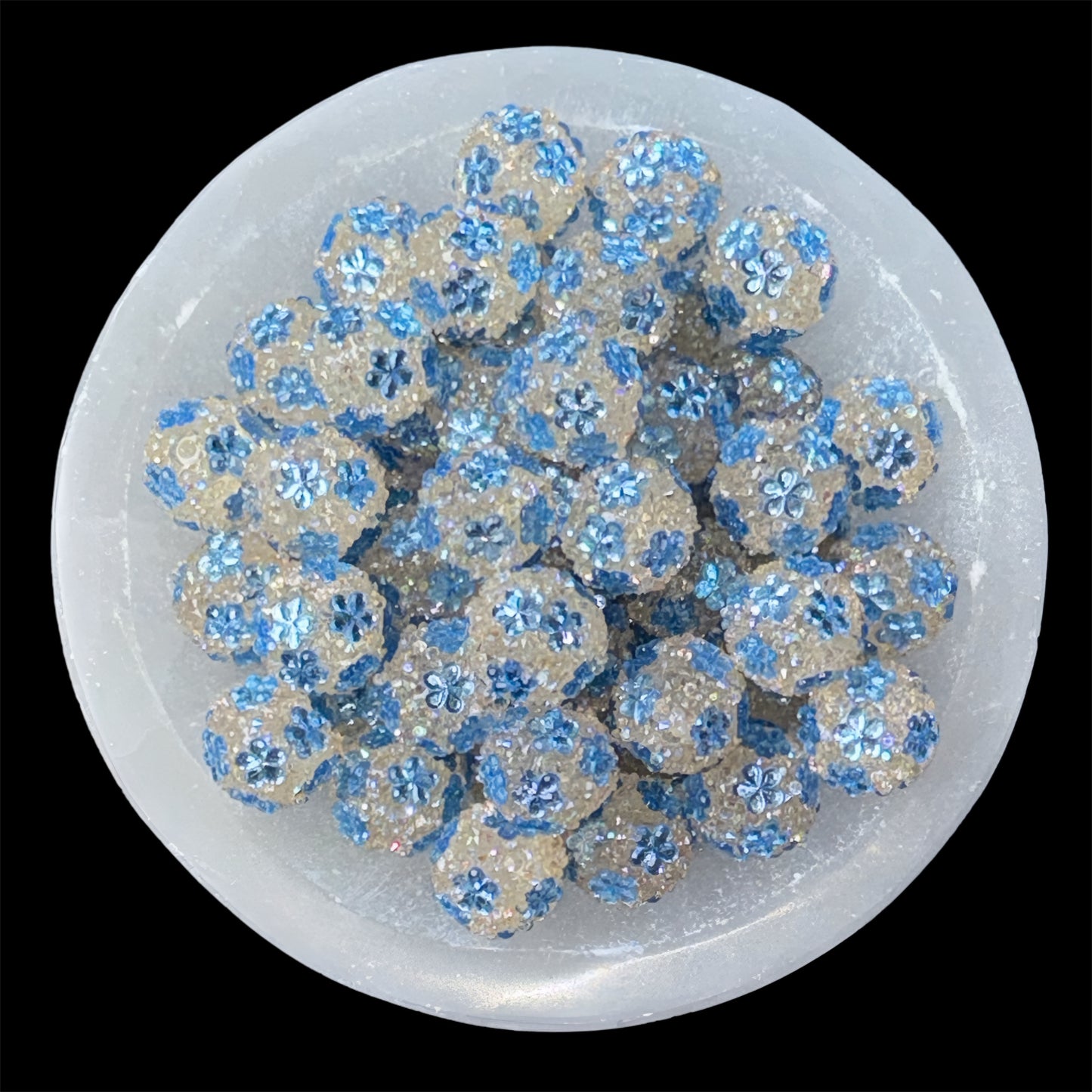 Denim Floral Rhinestone Acrylic Bead (1 Count)
