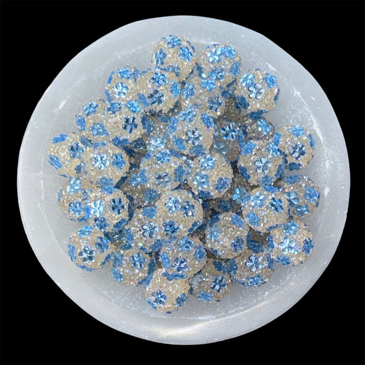 Denim Floral Rhinestone Acrylic Bead (1 Count)
