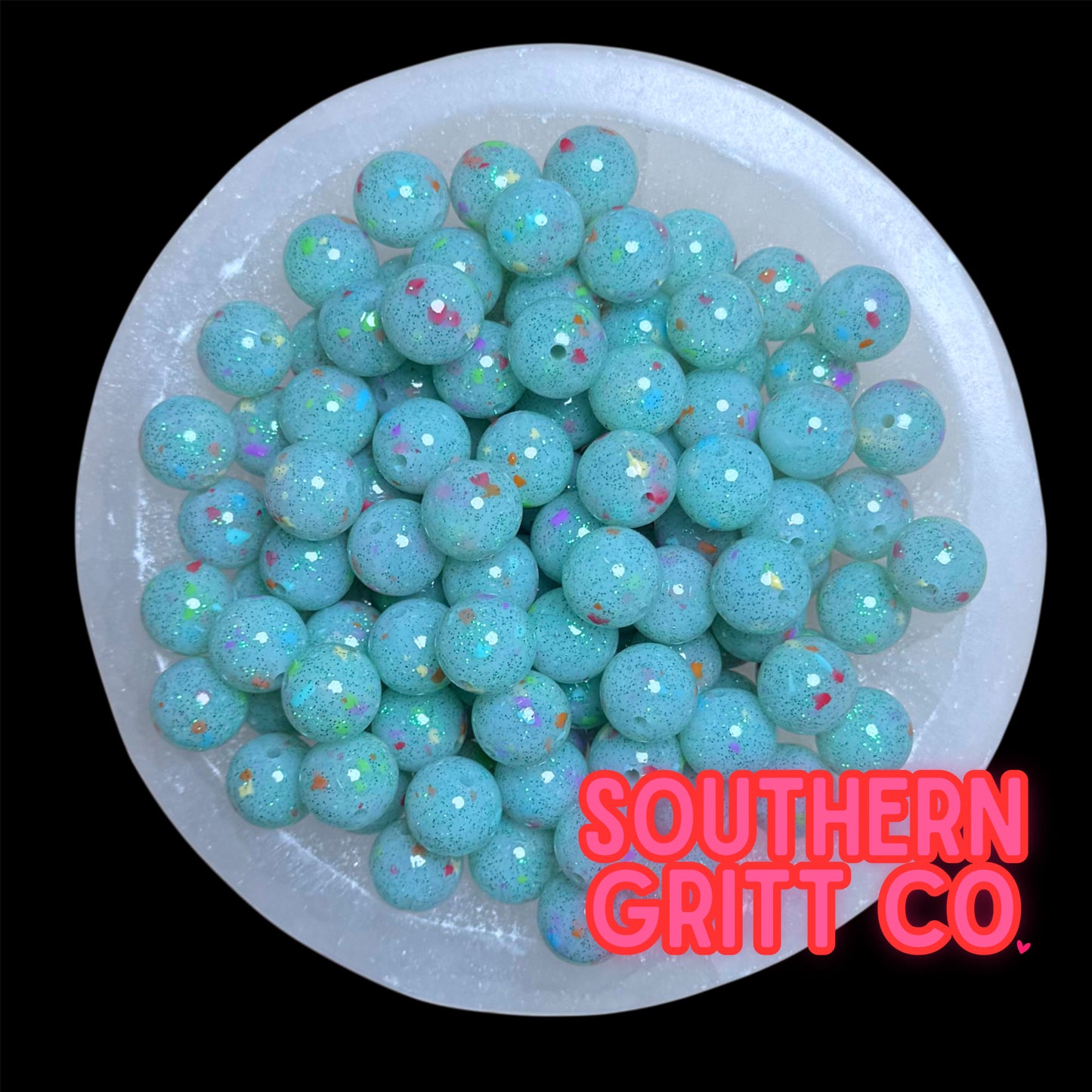 Sea Green Jelly Confetti 15mm Silicone Printed Bead