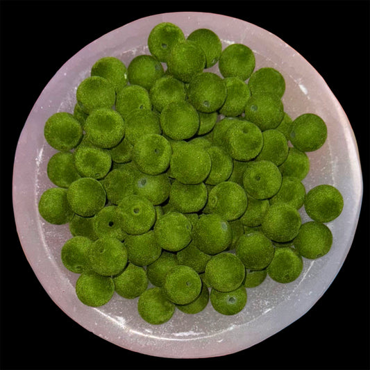 Olive Green Flocked 16mm Acrylic Bead