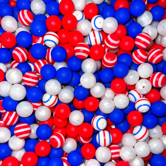 "Red, White and Blue" - Silicone Bead Mix