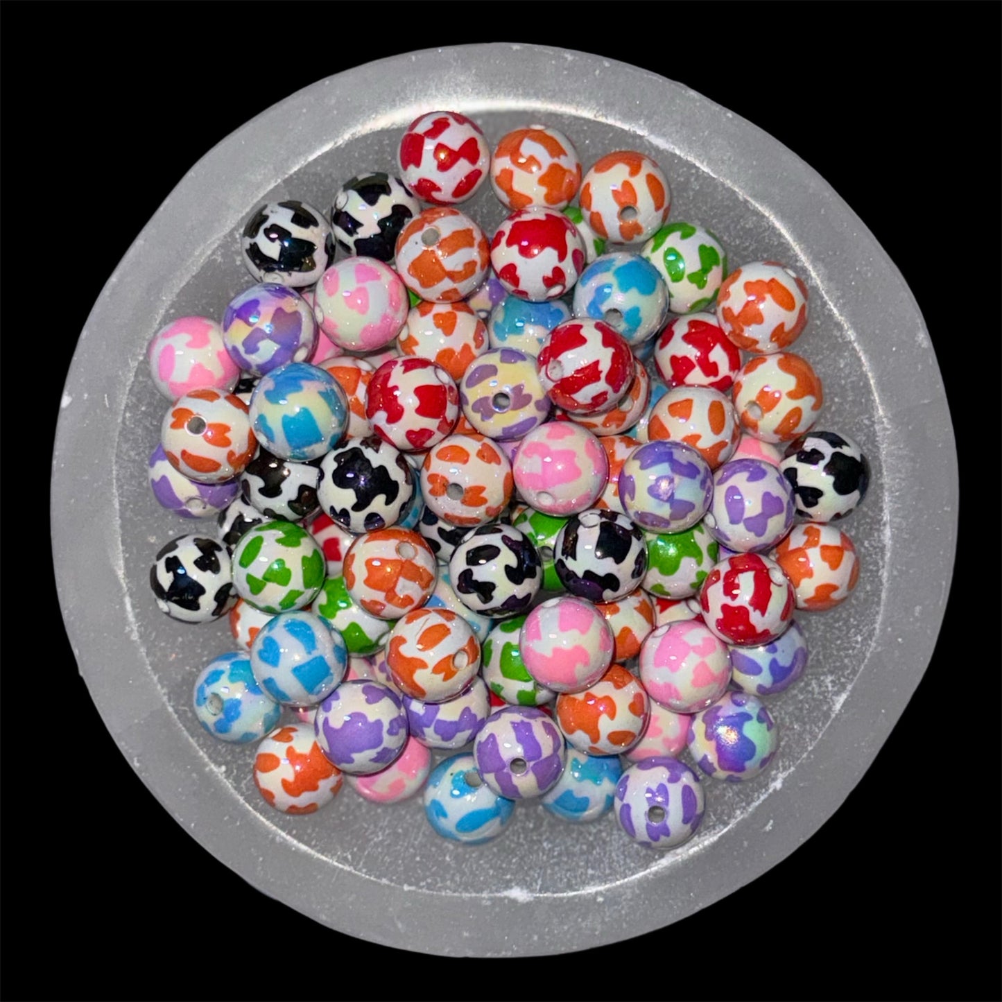 Mixed Cow Print 16mm Acrylic Bead