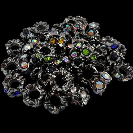 Gunmetal Rainbow Mixed Rhinestone Flower Fancy Spacer Bead