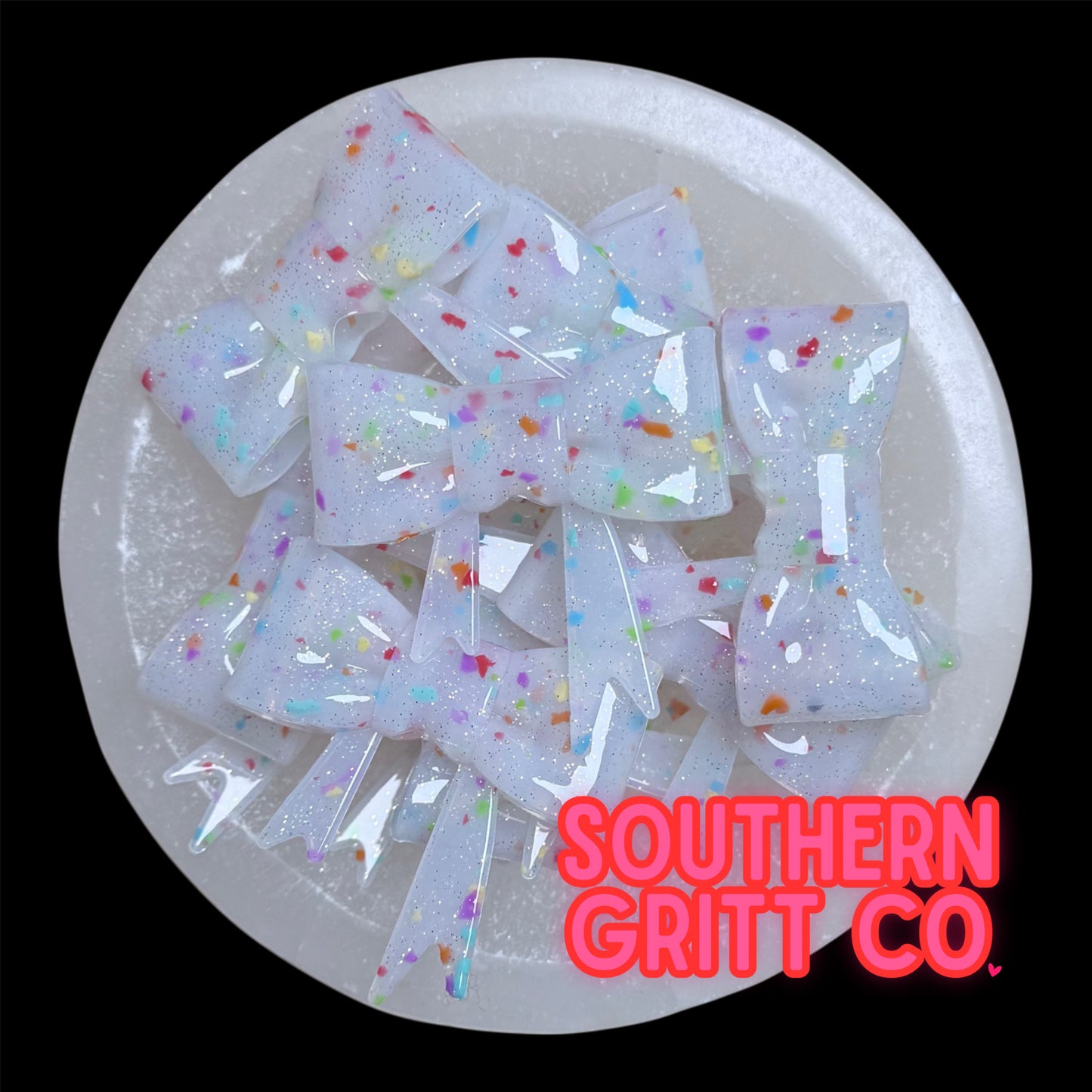 Milky White Jelly Confetti - Shiny 3D Bow Focal Bead