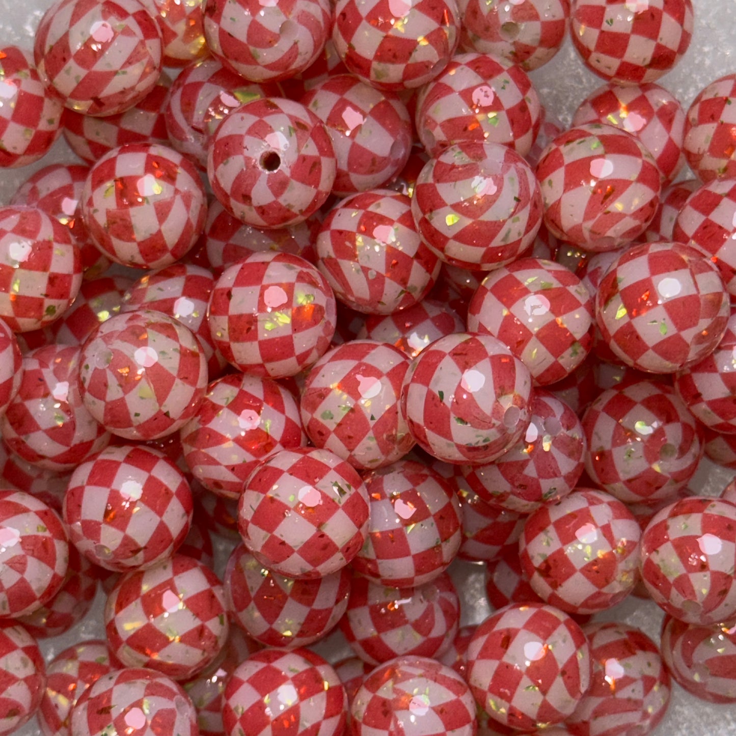 Lime Green Flake, Red Checkered, Jelly Clear Liquid Silicone 15mm Printed Bead {SGC EXCLUSIVE}