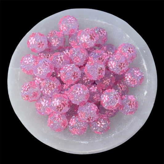 Pink Floral Rhinestone Acrylic Bead (1 Count)