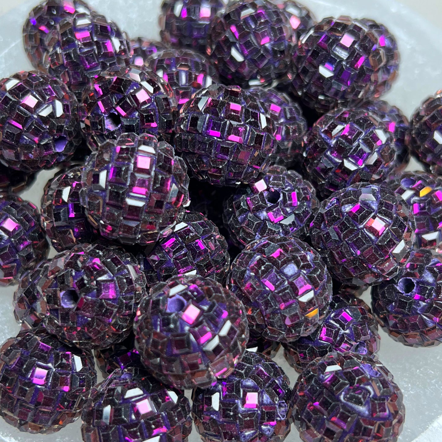 "Plum" Glass Disco Ball 20mm Clay Bead
