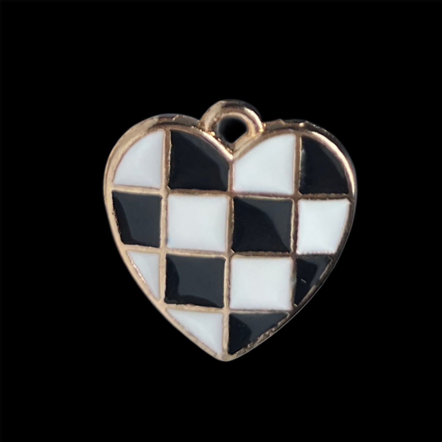 Gold Checkered Heart Charm