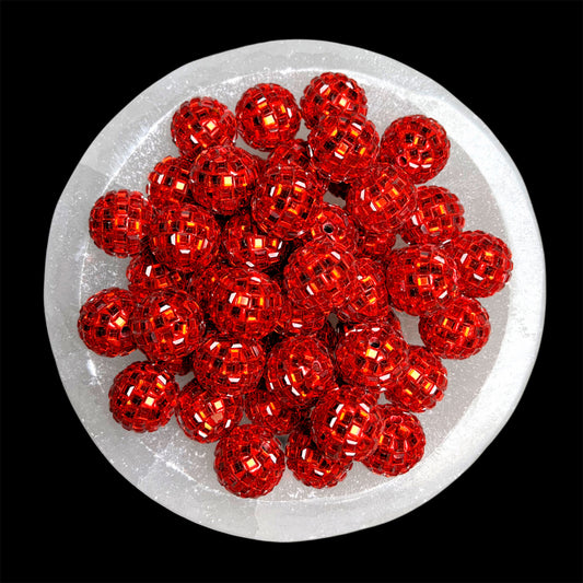 "Red" Glass Disco Ball 20mm Clay Bead