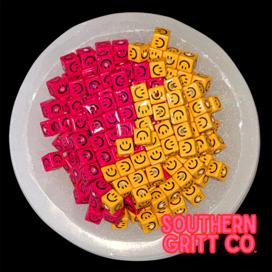 Square Smiley 12mm Acrylic Beads
