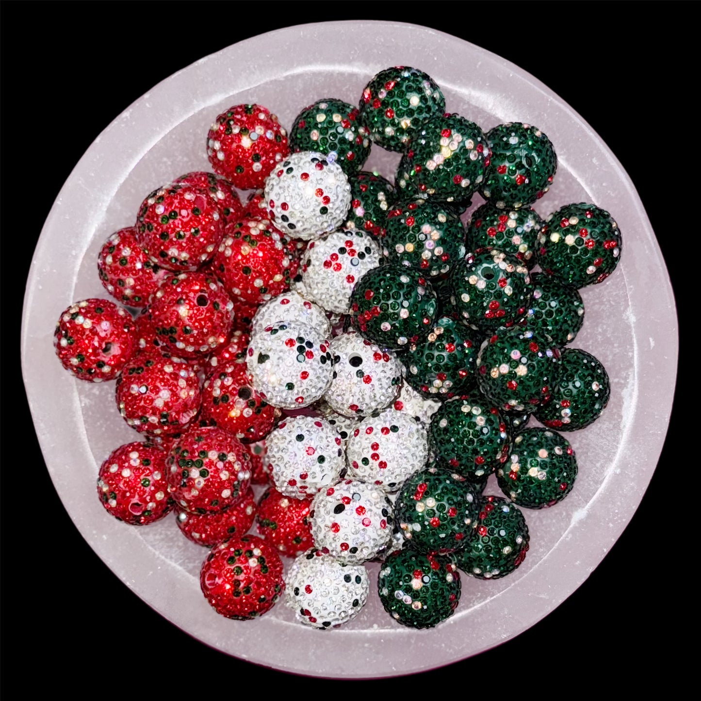 Red, White or Green Christmas Rhinestone 20mm Clay Beads