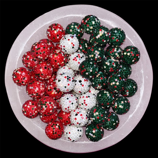 Red, White or Green Christmas Rhinestone 20mm Clay Beads