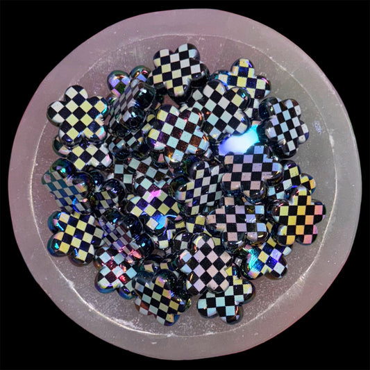 Black & White Checkered Daisy 25mm Acrylic Bead