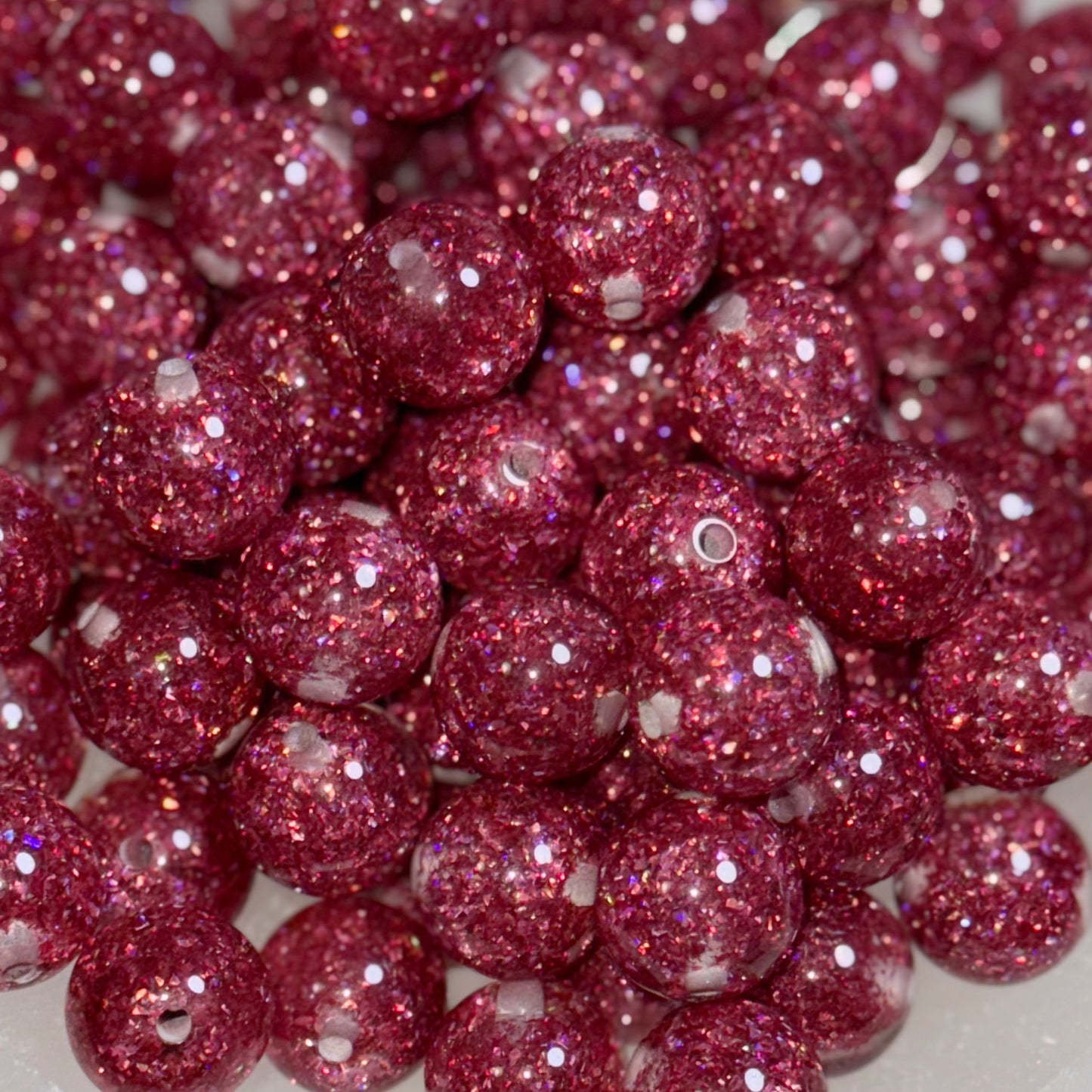 Holographic Barb Pink Foil Glitter 16mm Resin Bead