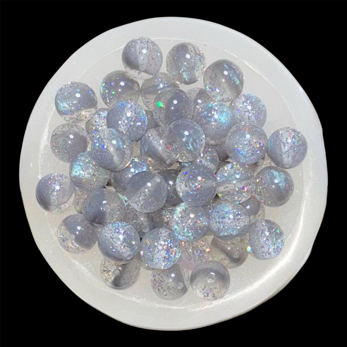 Gray Cateye Holographic Flake Split 20mm Resin Bead