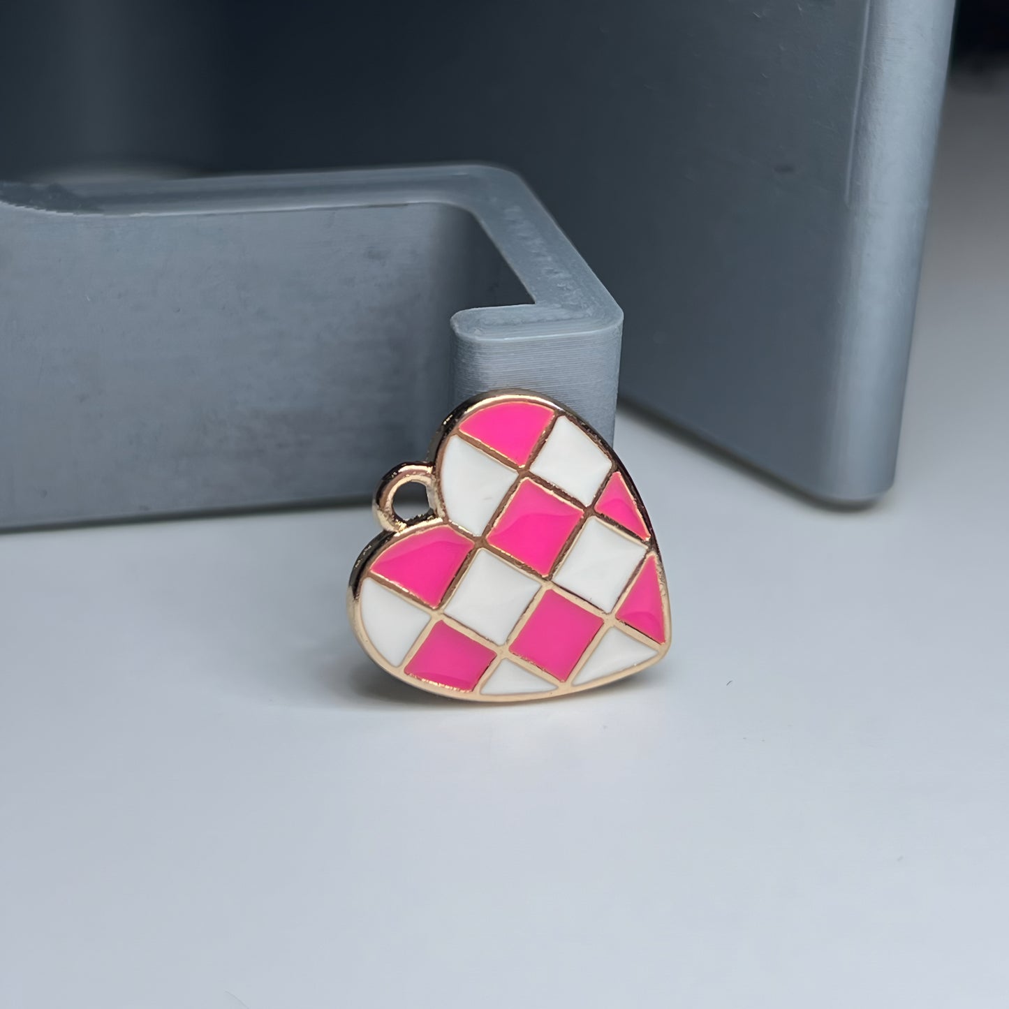 Gold Checkered Heart Charm