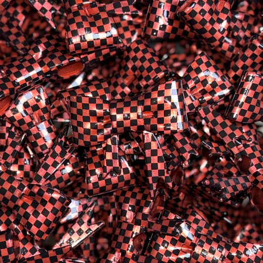 Rust, Checkered Printed - Shiny 3D Bow Focal Bead