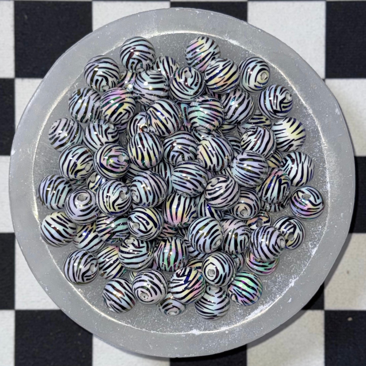 B/W Zebra Print 16mm Acrylic Bead