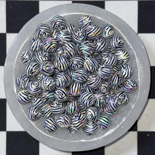 B/W Zebra Print 16mm Acrylic Bead