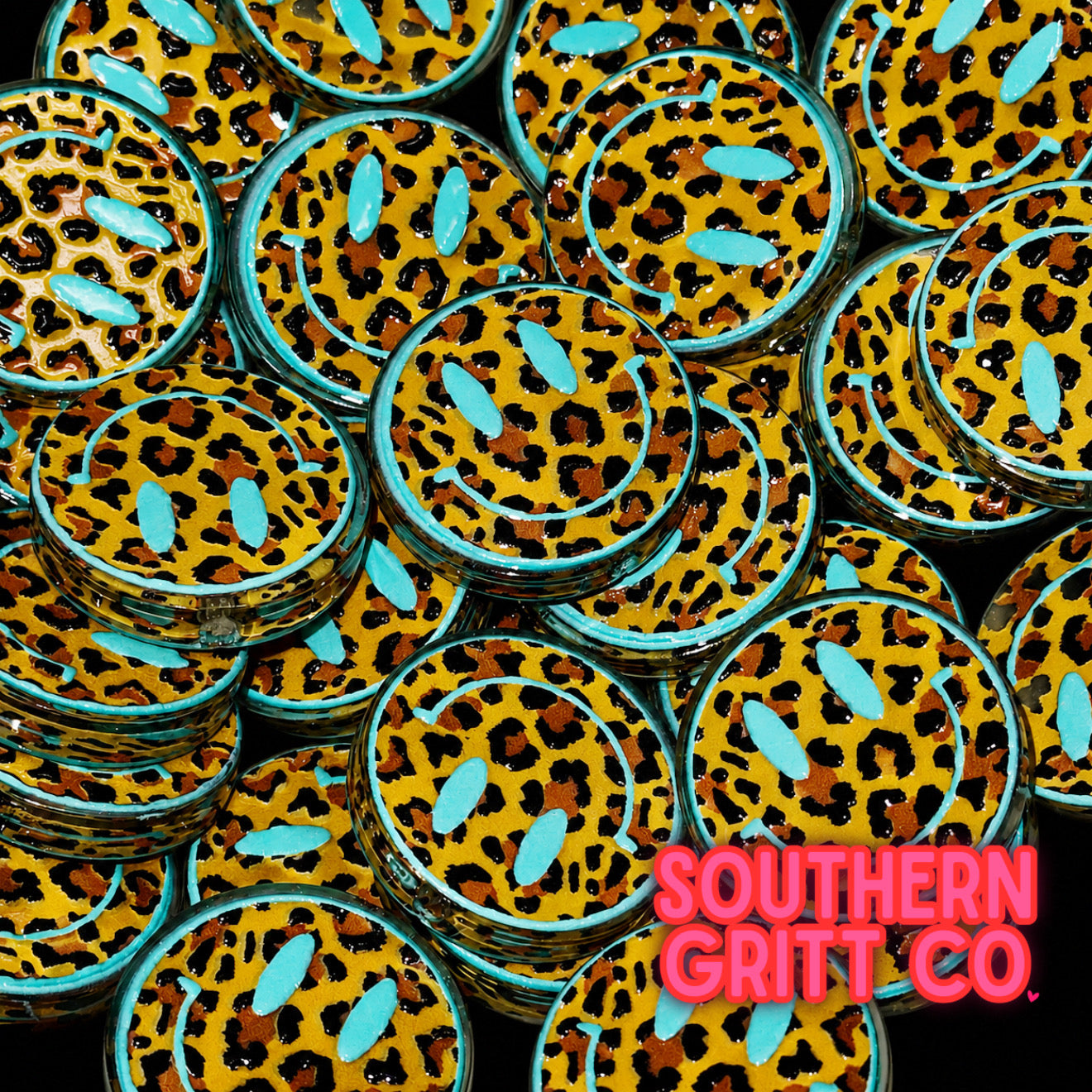 Leopard Smiley Acrylic Focal Bead 1”
